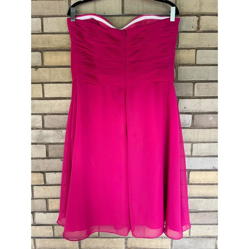 Bari Jay Bright Pink Strapless Pleated Formal Dress Size 14 Bridesmaid - Picture 5 of 8